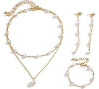 FDEETY Braut Schmuck für Damen - Perle Halskette, Ohrringe, Armband Gold Hochzeit Set Perlenschmuck