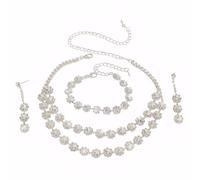 FDEETY Brautschmuck Set Elegant Kristall Schmuckset Doppelreihige Halskette Ohrringe Armband Brautschmuck Hochzeit Abendkleid Accessoires Damen Jubiläum