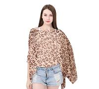 FDEETY Damen Bikini Cover Ups Chiffon V-Ausschnitt Kimono Cardigan Leopardenmuster Oberteile Beachwear Fledermausärmel Hemd Loose Tops Lang Strandponcho Badeanzug(Khaki)