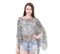 FDEETY Damen Bikini Cover Ups Chiffon V-Ausschnitt Kimono Cardigan Leopardenmuster Oberteile Beachwear Fledermausärmel Hemd Loose Tops Lang Strandponcho Badeanzug(Schwarz Weiß)