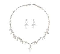 FDEETY Damen Brautschmuck Blatt Schmuckset Halskette Ohrringe Set Perlen Kristall Hochzeit Elegant Schmuck Silberton Glänzend Festlich