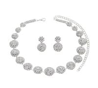 FDEETY Damen Brautschmuck Runde Kristall Schmuckset Halskette Ohrringe Set Elegant Luxuriös Glänzend Hochzeitsschmuck