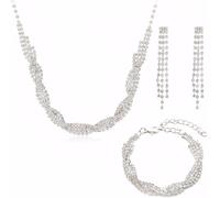 FDEETY Schmuckset für Damen Brautschmuck Set Kristall Braut Halskette Anhänger Ohrringe Armband Hochzeitsfeier Schmuck Strass Schmuck Set Prom Kostüm Schmuck Set Geschenk für Frauen