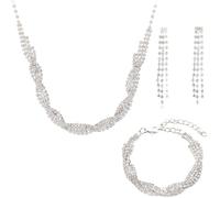 FDEETY Damen Brautschmuck Wellenform Strass Halskette Armband Ohrringe Set Elegant Glänzend Hochzeit Braut Schmuck Damen Accessoires