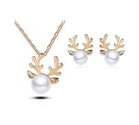FDEETY Damen Schmuck Sets 925 Sterling Silber Weihnachten Tropfen Perlen Elch Halskette Ohrringe für Valentinstag Hochzeitsgeschenk, Gold