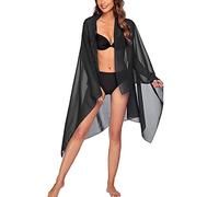 FDEETY Damen Strand Wrap Sarong Sommer Bikini Cover Up Chiffon Badeanzug Wickelrock Strand Rock Vertuschung Badeanzug Kurz Strand Wear Cover （Schwarz）