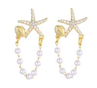 FDEETY Damenmode Hypoallergene Quaste mit Diamanten Seestern Muschel Imitat Perlenohrringe Personalisierte Trend Tragen Sehr Natürlich（Gold）