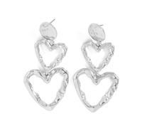 FDEETY Doppel Herz Ohrringe Hängend Strukturiert Metallisch Damen Schmuck Statement Ohrhänger Lang Elegant