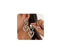 FDEETY Doppel Herz Ohrringe Strukturiert Metallisch Statement Schmuck Damen Hängend Groß Auffällig Elegant Stilvoll Zeitlos