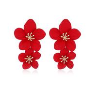 FDEETY Doppelschichtige Blumen Tropfen Ohrringe - Böhmische Blume Ohrringe mit Übertriebener Blumenoptik - Modeschmuck für Damen (Rot)