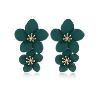 FDEETY Doppelschichtige Blumen Tropfen Ohrringe - Böhmische Blume Ohrringe mit Übertriebener Blumenoptik - Modeschmuck für Damen (Grün)