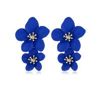 FDEETY Ohrringe Mode Doppelschichtige Blumen Tropfen Ohrringe Böhmische Blume Ohrringe Übertriebene Blumenohrringe Modeschmuck für Damen (Blau)