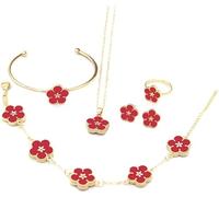 FDEETY Elegante Blumen Schmucksets Für Frauen 7 Teiliges Set Mit Halskette Armband Ohrringen Und Ring Vergoldet Modischer Schmuck Für Besondere Anlässe