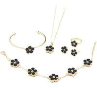 FDEETY Elegante Blumen Schmucksets Für Frauen 7 Teiliges Set Mit Halskette Armband Ohrringen Und Ring Vergoldet Modischer Schmuck Für Besondere Anlässe