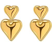 FDEETY Doppel Herz Ohrringe Metall Glänzend Ohrstecker Damen Schmuck Statement Tropfen Herzform Elegant Hochwertig