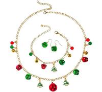 FDEETY Exquisites Weihnachts-Schmuckset für Frauen Goldkette mit Glocken und Weihnachtsbaum-Anhänger Ohrringe Perfekt für Weihnachtsfeiern und festliche Anlässe(SET A)