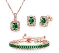 FDEETY FDEETYQuadratisch Smaragd Schmuckset Halskette Ohrringe Armband Kristall Zirkonia Damen Schmuck Elegant Klassisch
