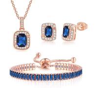 FDEETY FDEETYQuadratisch Smaragd Schmuckset Halskette Ohrringe Armband Kristall Zirkonia Damen Schmuck Elegant Klassisch