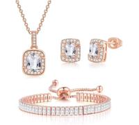 FDEETY FDEETYQuadratisch Smaragd Schmuckset Halskette Ohrringe Armband Kristall Zirkonia Damen Schmuck Elegant Klassisch