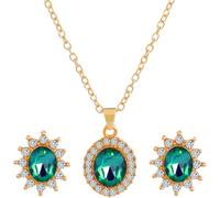 FDEETY FDEETYSonnenblume Schmuckset Oval Kristall Anhänger Halskette Ohrstecker Damen Strass Kette Schmuck Goldfarben