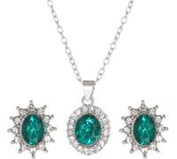 FDEETY Schmuckset Damen Vintage Halskette Ohrrings Set mit Strass Prinzessin Schmuck Set Geschenk zum Geburtstag (Grün-1)