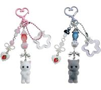 FDEETY Herz Karabiner Schlüsselanhänger Katze Stern Anhänger Taschenanhänger Erdbeer Charm Schmuck