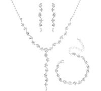FDEETY Hochzeit Schmuckset für Damen Halskette Ohrringe Armband Set Schmuck Set mit Zirkonia Allergenfrei Hochzeitsschmuck für Braut Brautjungfern