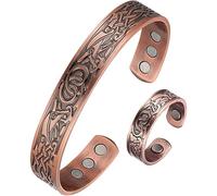 FDEETY Keltisches Muster Armreif Ring Set Magnetisch Kupferton Armband Schmuckset Vintage Graviert Manschette Wikinger Stil