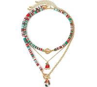 FDEETY Kette Layered Damen Bunte Perlenkette Weihnachten Anhänger Kette Handgefertigt Perlenkette Zarte Mehrreihige Halskette Hypoallergene Weihnachtsschmuck Geschenk