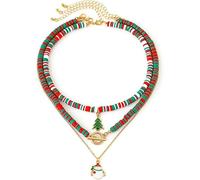 FDEETY Kette Layered Damen Bunte Perlenkette Weihnachten Anhänger Kette Handgefertigt Perlenkette Zarte Mehrreihige Halskette Hypoallergene Weihnachtsschmuck Geschenk