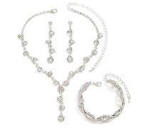 FDEETY Kristall Schmuck Set Wellenform Halskette Ohrringe Armband Damen Brautschmuck Hochzeit Abend Schmuckset Glänzend Elegant