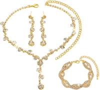 FDEETY Kristall Schmuck Set Wellenform Halskette Ohrringe Armband Damen Brautschmuck Hochzeit Abend Schmuckset Glänzend Elegant
