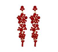 FDEETY Kronleuchter Tropfen Ohrringe Gold Rhinestone Legierungs Bolzen Ohrringe für Frauen Hypoallergene Lange Ohrstecker mit Cubic Zirkonia Hochzeit Braut Party Ohrschnuck(Rot)