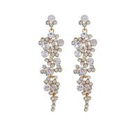 FDEETY Kronleuchter Tropfen Ohrringe Gold Rhinestone Legierungs Bolzen Ohrringe für Frauen Hypoallergene Lange Ohrstecker mit Cubic Zirkonia Hochzeit Braut Party Ohrschnuck(Weiß)
