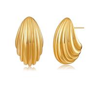 FDEETY Muschelform Ohrringe 18k Gold Strukturierte Tropfen Ohrstecker Wellendesign Schmuck Damenohrringe