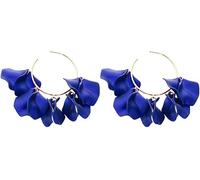 FDEETY Ohrringe Damen Acryl Kreis Hängend Hoop Blütenblatt Ohrringe 925 Silber Nadel Ohrstecker Böhmische Retro Modeschmuck Zubehör für Frauen Mädchen (Blau)