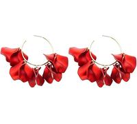 FDEETY Ohrringe Damen Acryl Kreis Hängend Hoop Blütenblatt Ohrringe 925 Silber Nadel Ohrstecker Böhmische Retro Modeschmuck Zubehör für Frauen Mädchen (rot)