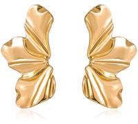 FDEETY Ohrringe Retro Übertriebene Blumen Ohrstecker Mode Matte Unregelmäßige Blütenblatt Ohrringe Schmuck Für Frauen Und Mädchen (Gold)