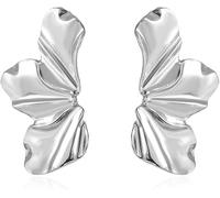 FDEETY Ohrringe Retro Übertriebene Blumen Ohrstecker Mode Matte Unregelmäßige Blütenblatt Ohrringe Schmuck Für Frauen Und Mädchen (Silber)
