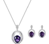 FDEETY Oval Kristall Schmuckset Halskette Ohrringe Silber Anhänger Elegant Damen Schmuck Klassisch Zeitlos
