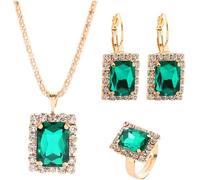 FDEETY Rechteckiger Kristall Schmuckset Halskette Ohrringe Ring Anhänger Juwelenkollektion Damenmode Accessoires Elegante Ausstattung