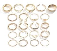 FDEETY 22 Stück Gold Silber Ring für Frauen 18 Karat Vergoldete Goldene Ringe Set Offene Knoten Stapelbare Ringe Schmetterlings Herz Ringe Schmuck für Frauen Mädchen