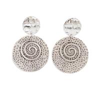 FDEETY Runde Spiralmuster Ohrringe Antik Silber Optik Strukturierte Oberfläche Boho Schmuck Statement Ohrhänger Vintage Stil