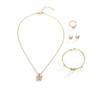 FDEETY Schmetterling Schmuckset Kristall Halskette Armband Ohrringe Ring Damen Accessoires Elegant Schmuck