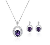 FDEETY Schmuck Schmuckset Damen Kristall Anhänger Halskette und Ohrring Set Brautschmuck Hochzeit Set Hochzeitsschmuck Violett