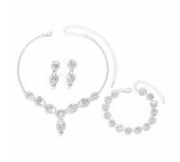 FDEETY Schmuckset Blumen Kristall Halskette Armband Ohrringe Schmuck Damen Hochzeit Brautschmuck Elegant Luxus Glänzend