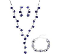 FDEETY Schmuckset Damen Braut Strass Halskette Ohrringe Armbänder Sets Brautjungfer Schmuckset Geschenk Brautschmuck Hochzeit für Braut Brautjungfer (Blau)