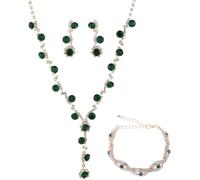 FDEETY Schmuckset Damen Braut Strass Halskette Ohrringe Armbänder Sets Brautjungfer Schmuckset Geschenk Brautschmuck Hochzeit für Braut Brautjungfer (Grün)