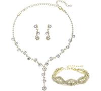 FDEETY Schmuckset Damen Braut Strass Halskette Ohrringe Armbänder Sets Brautjungfer Schmuckset Geschenk Brautschmuck Hochzeit für Braut Brautjungfer (Gold)