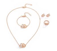 FDEETY Schmuckset Damen Doppelt Herz Kristall Anhänger Halskette Ohrstecker Armband Ringe Schmuck Set Brautschmuck Geschenke für Mädchen Hochzeit Engagement Party (Roségold)